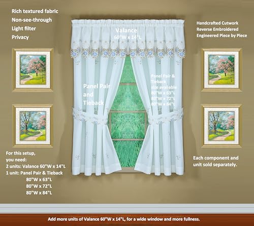 Today's Curtain Verona Reverse Embroidery Panel Pair and Tiebacks, 63", White/Blue, 80" W X 63" L - color: White/Blue, size: 80"W x 63"L (Pack of 1)