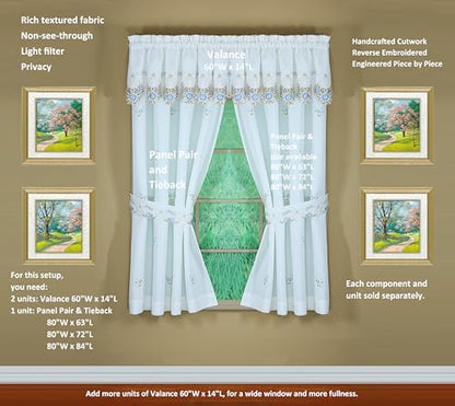 Today's Curtain Verona Reverse Embroidery Panel Pair and Tiebacks, 63", White/Blue, 80" W X 63" L - color: White/Blue, size: 80"W x 63"L (Pack of 1)