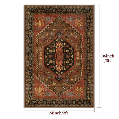 Ciicool 2x3ft Small Area Rug,Washable Boho Thin Mat for Entryway Kitchen - color: Red/Gold, size: 2' X 3' (Rectangular)