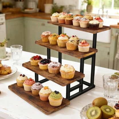 Lily Cupcake Stand for 50 Cupcakes, 2 PACK Wooden Dessert Table Display Set for Wedding Cupcake Tower, Stepped Tiered Tray Stand 4 Tier Risers Display Stands Serving Trays for Party Market Display - size: 4 Tier - 2 Pack