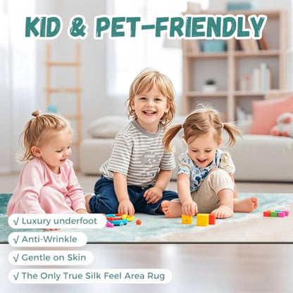 Beach Pattern 2.6x8ft Runner Rug Non Slip Washable Kitchen Runner Rug with Rubber Backing，Low-Pile Soft Washable Runner Rugs for Hallway Entryway Kitchen Bedroom Living Room Bathroom，Teal - color: Teal Beach, size: 2'6" x 8' (Rug)