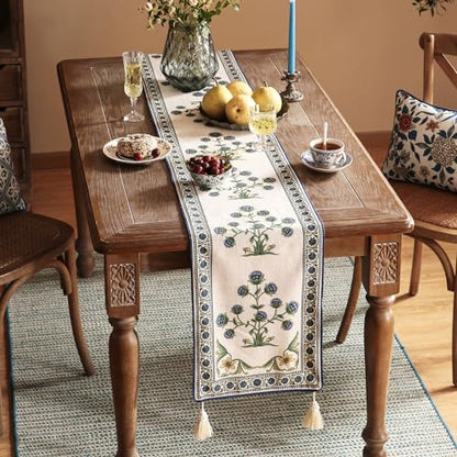 Patdrea Designer Elegant French Linen Table Runner,12"X87"-Ivar B - color: Ivar B Linen, size: 12"*87"