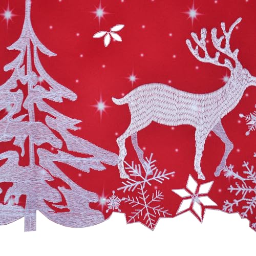 Grelucgo Embroidered Rod Pocket Reindeer Kitchen Window Curtains Valance 58×14 Inches for Christmas Holidays (Reindeer) - color: Reindeer