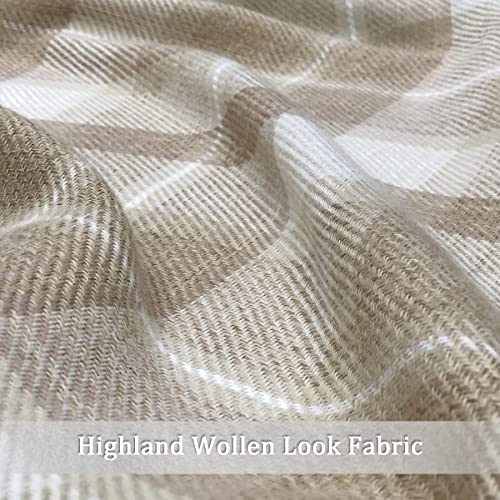 always4u Plaid Curtains for Bedroom Living Room 100% Blackout Thermal Energy Saving Woolen Look Grommet Curtains 63 Inch Length 2 Panels Beige - color: Beige, size: 45"W x 63"L (Pack of 2)