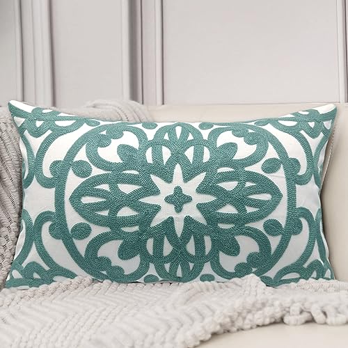 Alysheer Boho Embroidered Lumbar Throw Pillow Cover 12"x 20", 1pc Aqua Blue - color: Aqua Blue, size: 20" x 12" (Pack of 1)