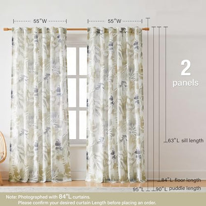 Taupe Floral Print Boho Abstract Leaf Sheer Curtains 55x84" Bedroom 2pcs - color: Back Tab- Semi Sheer- Taupe, size: 55"W x 84"L (Pack of 2)