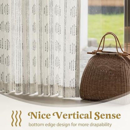 Black Linen Boho Curtains 96 Inch Farmhouse Grommet Top 2 Panels - color: Boho | Black, size: 52"W x 96"L (Pack of 2)