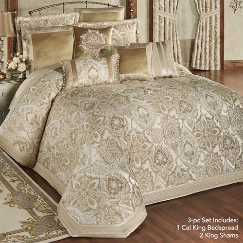 Albany Luxury Bedspread, Champagne and Ivory, California King, 3 Pc Set
