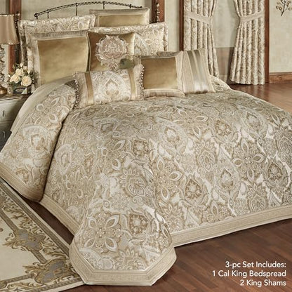 Albany Luxury Bedspread, Champagne and Ivory, California King, 3 Pc Set