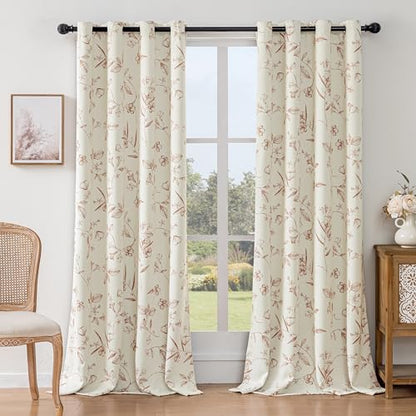 ChrisDowa 100% Blackout Floral Curtains 96 Inches Long 2 Panels,Brown/Beige - color: Brown on Beige, size: 52"W x 96"L (Pack of 2)