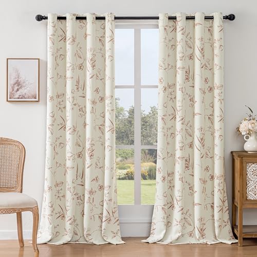 ChrisDowa 100% Blackout Floral Curtains 108 Inch Long 2 Panels,Brown/Beige - color: Brown on Beige, size: 52"W x 108"L (Pack of 2)