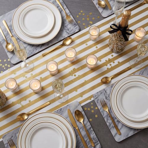AmazingSpark Striped Table Runner Roll,Gold,25' Long X 16" Wide - color: Gold, size: 25' Long X 16" Wide