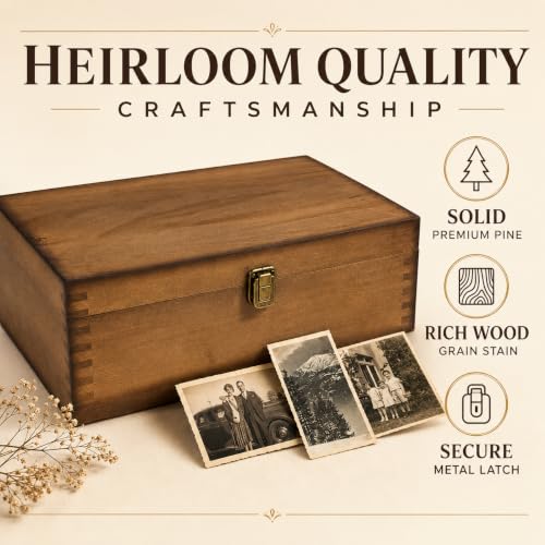 Stained Wooden Keepsake Box, Large Memory Box for Keepsakes, Decorative Storage Box for Memories, Jewelry, & Photos, Memorial Boxes for Men & Women - color: Stain Stain