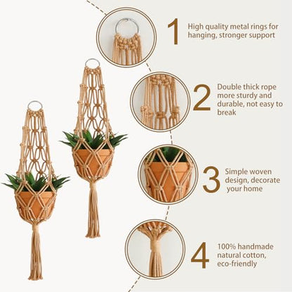 Artilady Hanging Planter for Indoor Plants, Macrame Plant Hanger Holder - color: Latte Brown