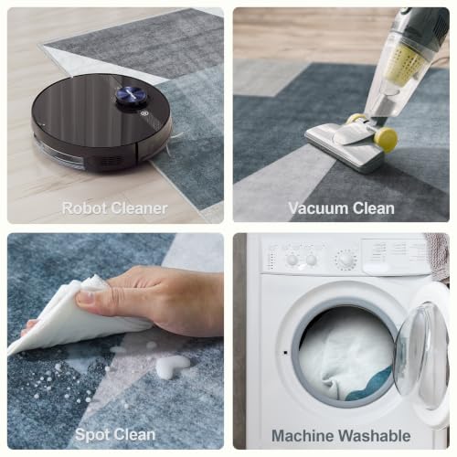 4x10 Washable Geometric Runner Rug - Non-Slip Wide Hallway Rugs Blue Grey - color: Blue/Grey, size: 4' x 10' (Rectangular)