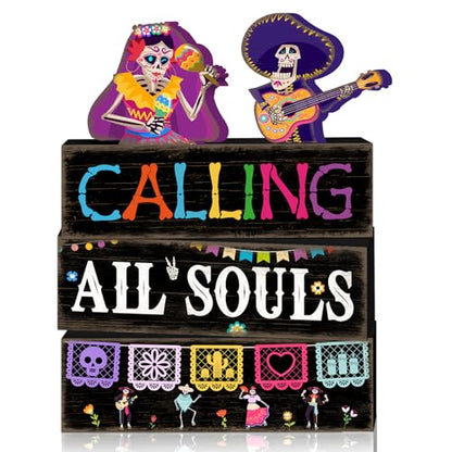 Britimes Day of Dead Tiered Tray Decor Set, 4 Pack, Wooden Table Sign - style: Day of the Dead Duo