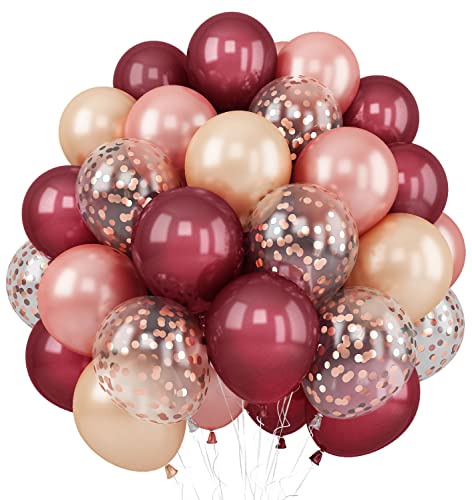 Burgundy Rose Gold 60 Packs 12 Inches Wine Red Latex Balloon - color: Burgundy Rose Gold