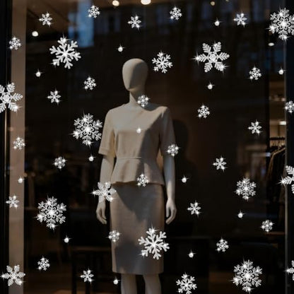 LUDILO 240Pcs Christmas Window Clings Glitter Snowflakes Window Decals - color: Glitter