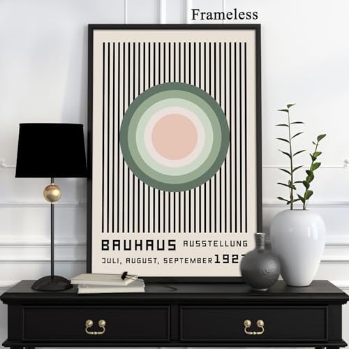Vlolvfe Mid Century Modern Wall Art Green Geometric Painting Abstract Boho Art Prints Bauhaus Abstract Geometric Wall Art Minimalist Poster Green Bauhaus Exhibition Poster 16x24in No Frame - color: Green Bauhaus