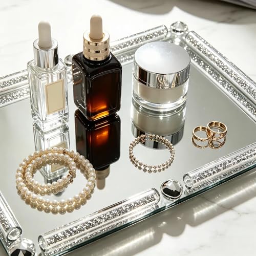 Crystal Glass Tray, 11.8" x 7.9" Silver Mirror Vanity Tray - color: Silver