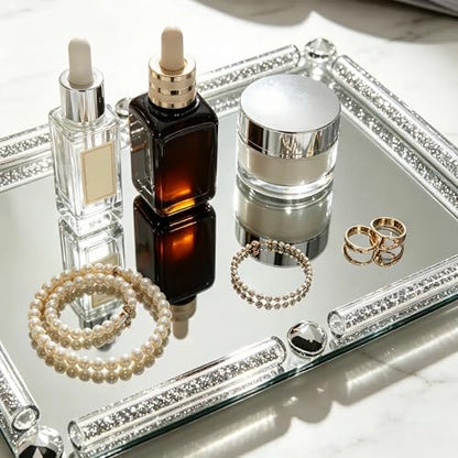 Crystal Glass Tray, 11.8" x 7.9" Silver Mirror Vanity Tray - color: Silver