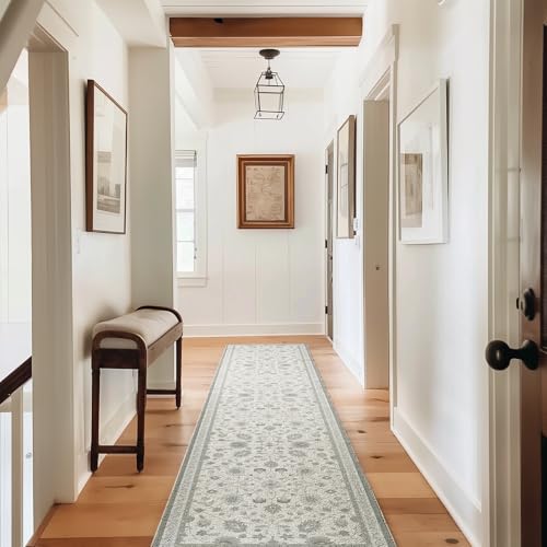 EverGrace Hallyway Area Runner Rugs 2x10, Boho Floral Faux Wool Indoor Outdoor Rugs, Washable Rugs for Bedroom Dining Room Living Room Kitchen, Low Pile Floor Mat Carpet for Home Decor, Cool Gray - color: Cool Gray & White Multi, size: 2'x10'