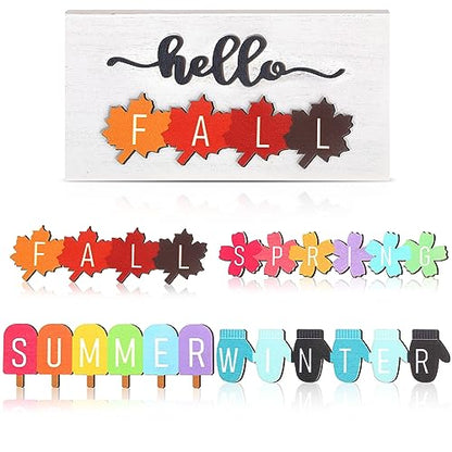 Roowest 5 Pcs Hello Fall Interchangeable Seasonal Sign Decor, Fresh - style: Fresh