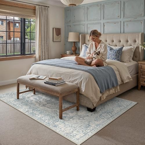 PureCozy Blue 6x9 Area Rug Washable Vintage Distressed - color: Accent | Blue, size: 6' x 9' (Rectangular)
