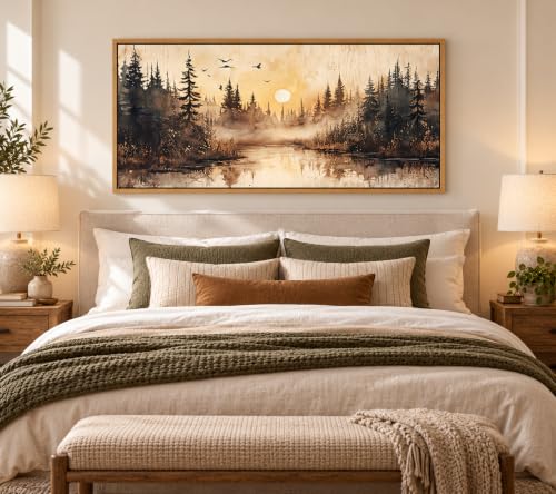 Large Framed Forest Nature Landscape Canvas Wall Art 40x20 in - color: Large Landscape, size: 40"L x 20"W