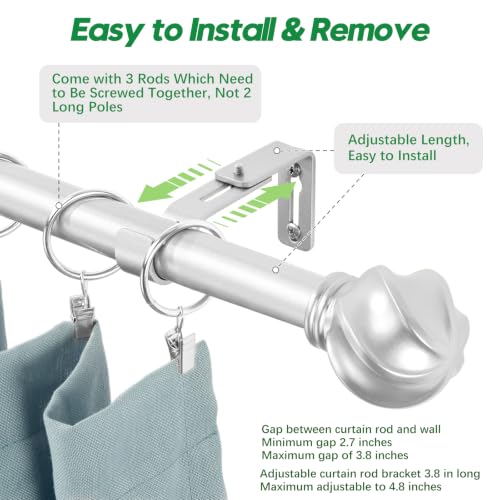 LLPJS Curtain Rods 16-48", 1 in Adjustable Silver Rod with Finials, 1 Pack - color: Satin Silver, size: 16" to 48" - 1 pack