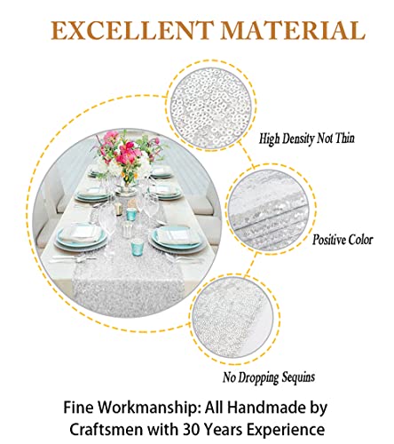 ShinyBeauty 12 by 108 in Wedding Silver Sequin Table Runner with Tassel Party Supplies Silver Sequin Table Runner 108 Inches Long Fall Dining Table Runner - color: Silver, size: 12x108