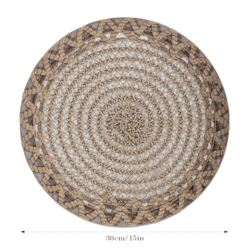 fanquare Coffee 15" Round Burlap Placemats for Dining Table, Set of 6 Jute Woven Table Mats with Braided Wave Rim, Heat Resistant Rustic Boho Chargers - color: Coffee