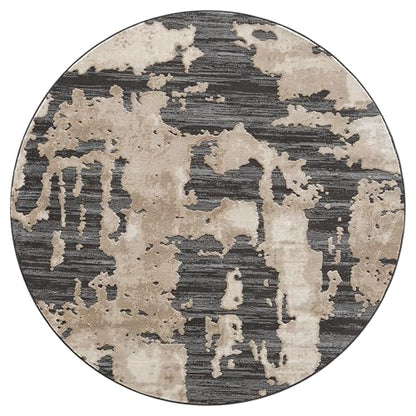 Abani Black and Cream Area Rug | 6' Round Tan and Beige Abstract Pattern | Perfect for Living Room and Bedroom | Terra Collection - color: Grey, size: 6' (Round)