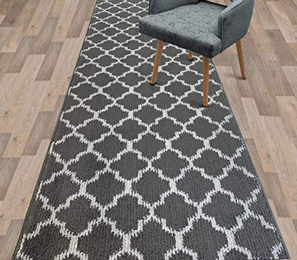 REMNAZ Custom Size Hallway Runner Rug, Trellis Dark Gray, 31 in x 6 ft - color: Trellis / Dark Grey, size: 31 inch Width X 6 Feet Length