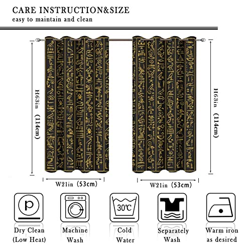 Vintage Egypt Curtains - Abstract Egyptian Ancient Culture Black Gold Hieroglyph Symbol Window Curtain Room Darkening Blackout Curtains Thermal Insulated Grommet Curtains 2 Panels 45L x 21W - color: Vintage Egypt, size: 42"W x 45"L (Pack of 1)