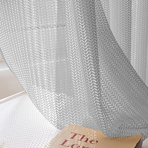 2 Panels Set Sheer Curtains 96 inch Length Light Gray 52" W x 96" L - color: Light Gray, size: 52"W x 96"L (Pack of 2)