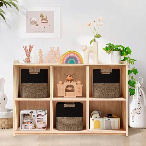 11 Inch Storage Cubes, 3 Pack Cube Storage Bins for Organizing, Cotton Rope Woven Baskets for Shelves, Bathroom, Kids Room, Closets, Baby Nursery - color: Black & Brown, size: 11"×11"×11" - 3Pcs