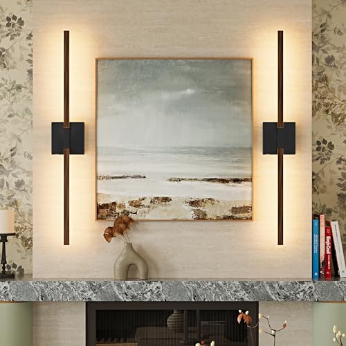 Rayogale Black Walnut Rechargeable Wall Sconce with Remote Control, 24 Inch - color: Black & Walnut, size: 24 Inch(2 Pack)