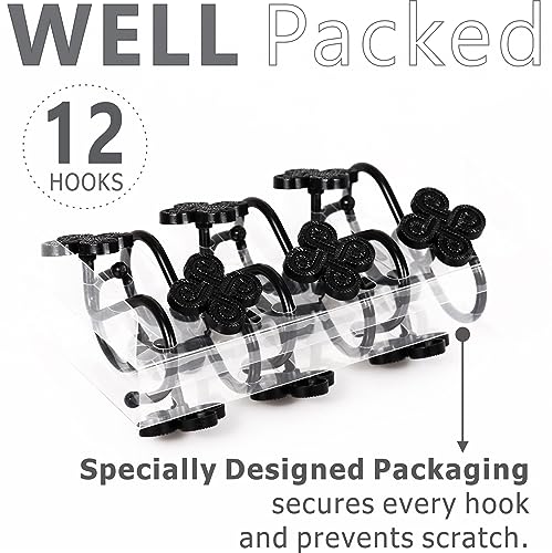 Matte Black Shower Curtain Hooks: Rust Proof Metal Curtain Rings, 12Pcs - color: Matte Black
