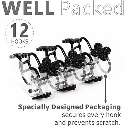 Matte Black Shower Curtain Hooks: Rust Proof Metal Curtain Rings, 12Pcs - color: Matte Black