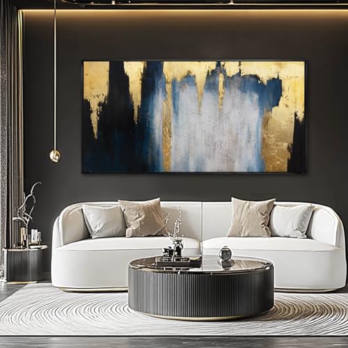 Framed Blue Gold Abstract Canvas Wall Art for Living Room 24x48 Inch - color: Blue and Gold, size: 48"L x 24"W