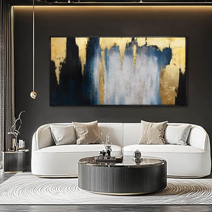 Framed Blue Gold Abstract Canvas Wall Art for Living Room 24x48 Inch - color: Blue and Gold, size: 48"L x 24"W