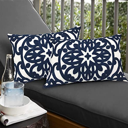 Alysheer Boho Embroidered Lumbar Throw Pillow Cover 12"x 20" Set of 2 Navy - color: Navy, size: 20" x 12" (Pack of 2)