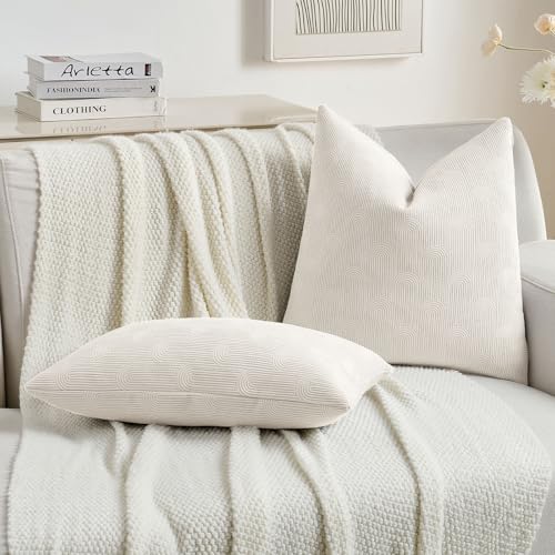 FUTEI Pack of 2 Chenille Throw Pillow Covers 20x20 Inch,Cream - color: Cream, size: 20" x 20" (Pack of 2)