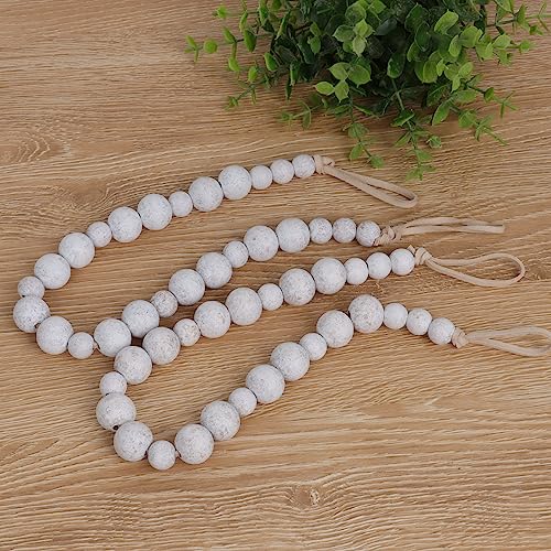 2 Pack Wood Bead Curtain Tieback, Boho Curtain Holdback,Whitewashed - color: White Washed