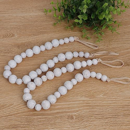 2 Pack Wood Bead Curtain Tieback, Boho Curtain Holdback,Whitewashed - color: White Washed