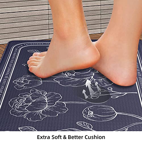 Kitchen Floor Mat Set of 2, Anti Fatigue Kitchen Mat 17"x47"+17"x29" - color: Navy Blue, size: 17"x47"+17"x29"