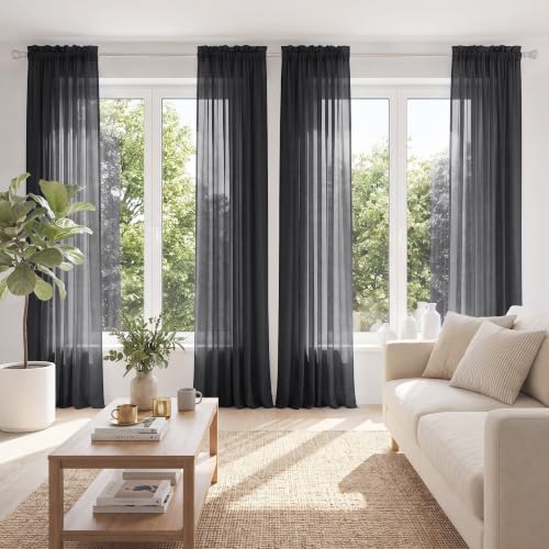 PONY DANCE 4 Panels Sheer Curtains 96 Inches Long, Black, W 42" x L 96" - color: Black, size: 42"W x 96"L (Pack of 4)