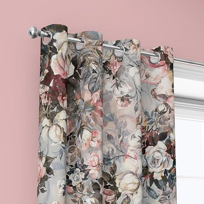 Pink Grey Floral 100% Blackout Curtains 2 Panels 52Wx84L Inch Red - color: Pink&grey&white, size: 52"W x 84"L (Pack of 2)