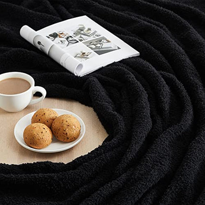 CYMULA Super Soft Knit Throw Blanket Twin Size Black-Lightweight Plush Fuzzy Fluffy Warm Cozy Blankets and Throws for Sofa Bed All Season Use, 60x80 inches - color: Black, size: Twin(60"x80")